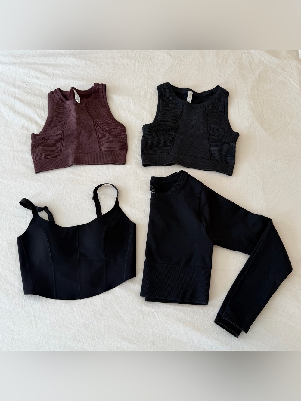 Aerie Activewear Crop Tops & Long Sleeve in Black and Deep Wine size Small